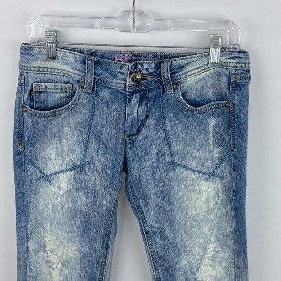 ReRock Express Jeans Womens Artsy Unique Bleached Acid Wash Bootcut 4 - Picture 2 of 12